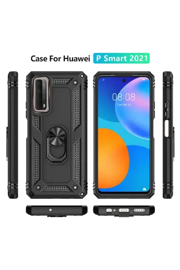 Newface Huawei P Smart 2021 Kılıf Sofya Yüzüklü Silikon Kapak - Siyah resmi