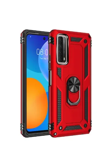 Newface Huawei P Smart 2021 Kılıf Sofya Yüzüklü Silikon Kapak - Kırmızı resmi