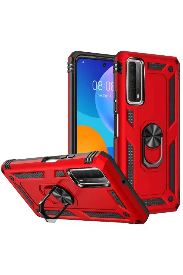 Newface Huawei P Smart 2021 Kılıf Sofya Yüzüklü Silikon Kapak - Kırmızı resmi