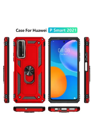 Newface Huawei P Smart 2021 Kılıf Sofya Yüzüklü Silikon Kapak - Kırmızı resmi