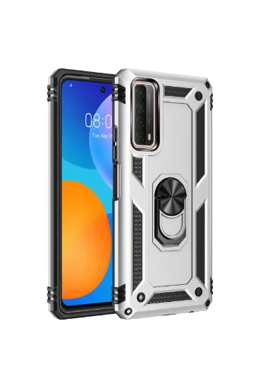 Newface Huawei P Smart 2021 Kılıf Sofya Yüzüklü Silikon Kapak - Gümüş resmi