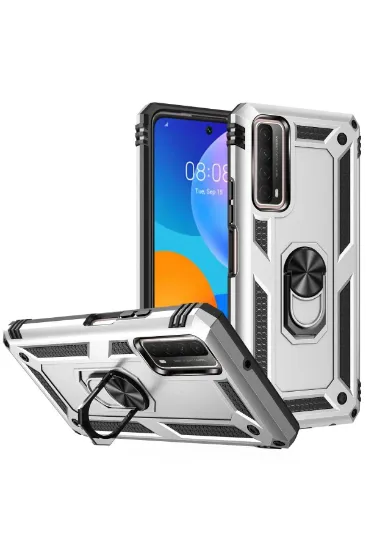 Newface Huawei P Smart 2021 Kılıf Sofya Yüzüklü Silikon Kapak - Gümüş resmi