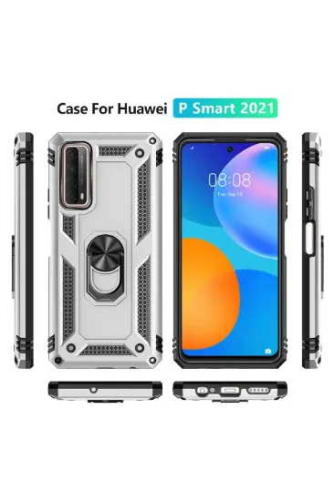 Newface Huawei P Smart 2021 Kılıf Sofya Yüzüklü Silikon Kapak - Gümüş resmi