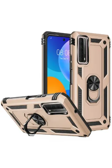 Newface Huawei P Smart 2021 Kılıf Sofya Yüzüklü Silikon Kapak - Gold resmi