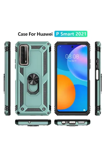 Newface Huawei P Smart 2021 Kılıf Sofya Yüzüklü Silikon Kapak - Yeşil resmi