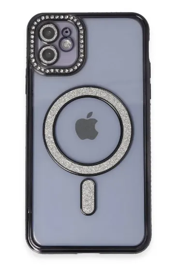 Newface iPhone 11 Kılıf Joke Simli Magneticsafe Kılıf - Siyah resmi