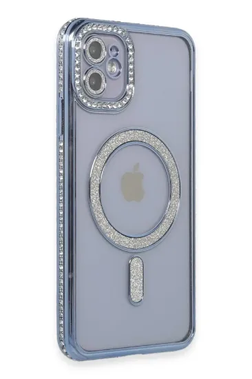 Newface iPhone 11 Kılıf Joke Simli Magneticsafe Kılıf - Mavi resmi