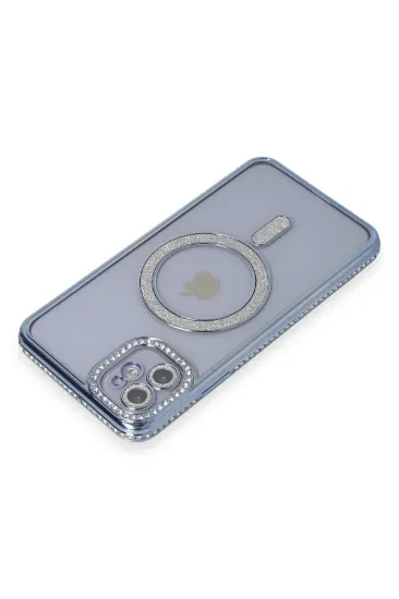 Newface iPhone 11 Kılıf Joke Simli Magneticsafe Kılıf - Mavi resmi