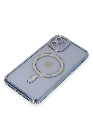 Newface iPhone 11 Kılıf Joke Simli Magneticsafe Kılıf - Mavi resmi
