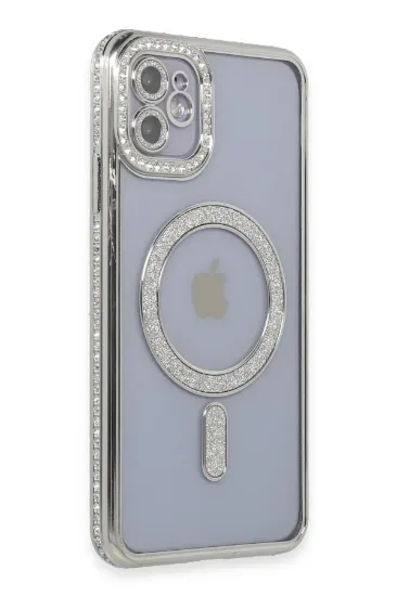 Newface iPhone 11 Kılıf Joke Simli Magneticsafe Kılıf - Gümüş resmi