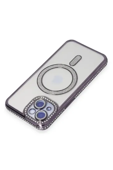 Newface iPhone 14 Kılıf Joke Simli Magneticsafe Kılıf - Derin Mor resmi