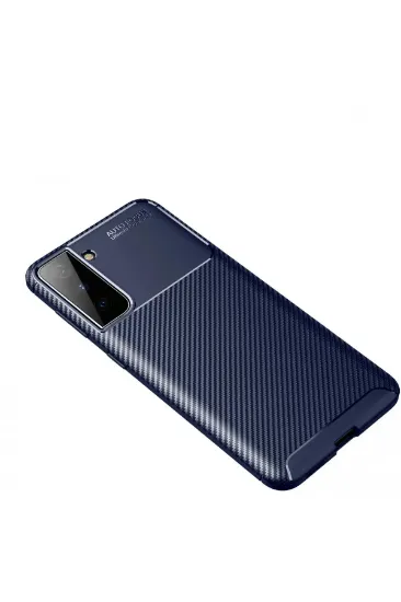 Newface Samsung Galaxy S21 Plus Kılıf Auto Focus Karbon Kapak - Lacivert resmi