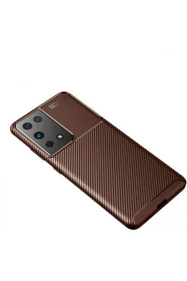 Newface Samsung Galaxy S21 Ultra Kılıf Auto Focus Karbon Kapak - Kahverengi resmi