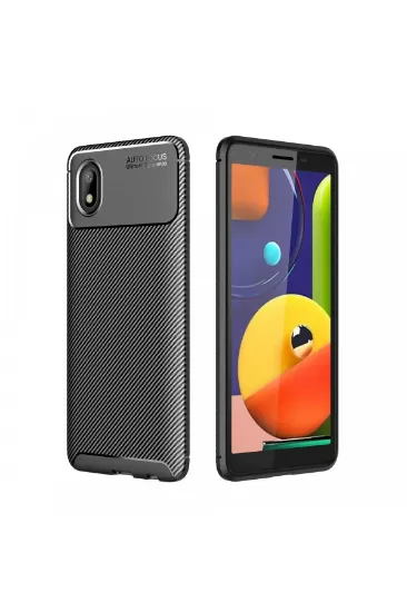 Newface Samsung Galaxy A01 Core Kılıf Auto Focus Karbon Kapak - Siyah resmi