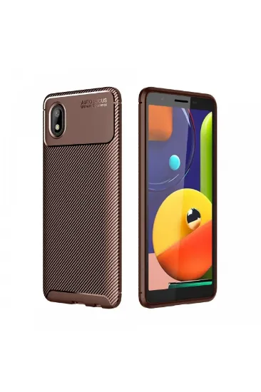 Newface Samsung Galaxy A01 Core Kılıf Auto Focus Karbon Kapak - Kahverengi resmi