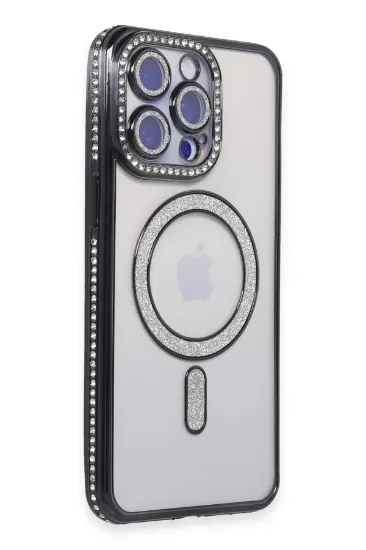 Newface iPhone 14 Pro Max Kılıf Joke Simli Magneticsafe Kılıf - Siyah resmi