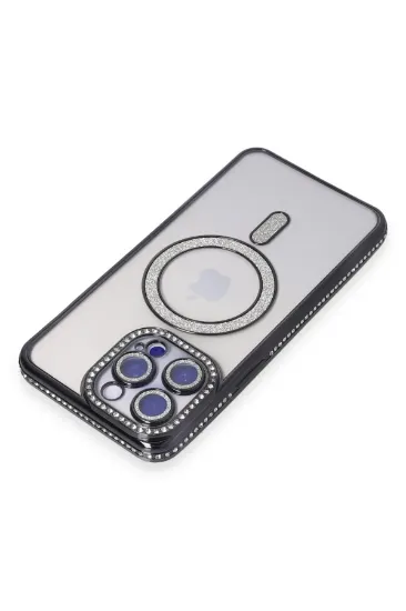 Newface iPhone 14 Pro Max Kılıf Joke Simli Magneticsafe Kılıf - Siyah resmi