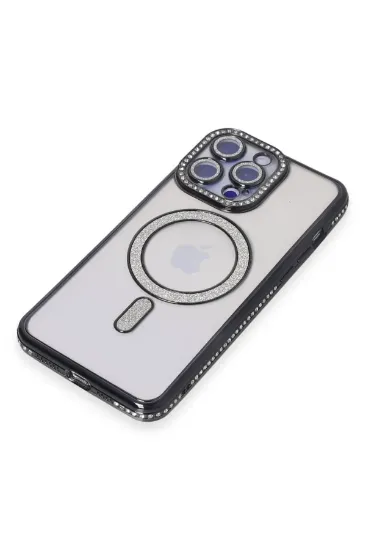 Newface iPhone 14 Pro Max Kılıf Joke Simli Magneticsafe Kılıf - Siyah resmi