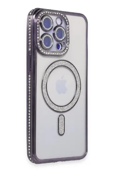 Newface iPhone 14 Pro Max Kılıf Joke Simli Magneticsafe Kılıf - Derin Mor resmi