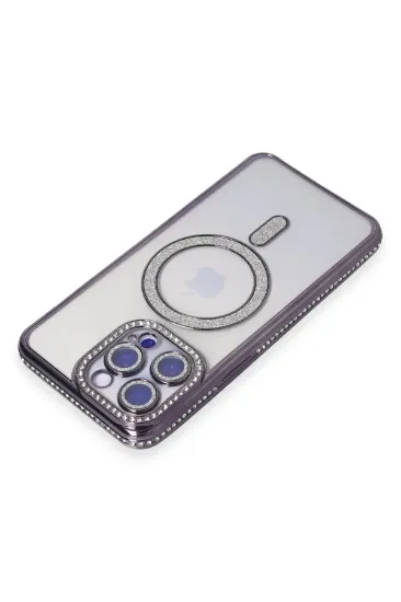 Newface iPhone 14 Pro Max Kılıf Joke Simli Magneticsafe Kılıf - Derin Mor resmi