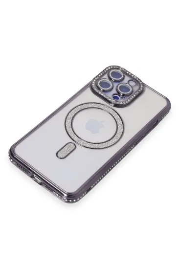 Newface iPhone 14 Pro Max Kılıf Joke Simli Magneticsafe Kılıf - Derin Mor resmi