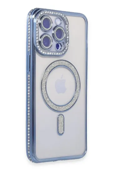 Newface iPhone 14 Pro Max Kılıf Joke Simli Magneticsafe Kılıf - Mavi resmi