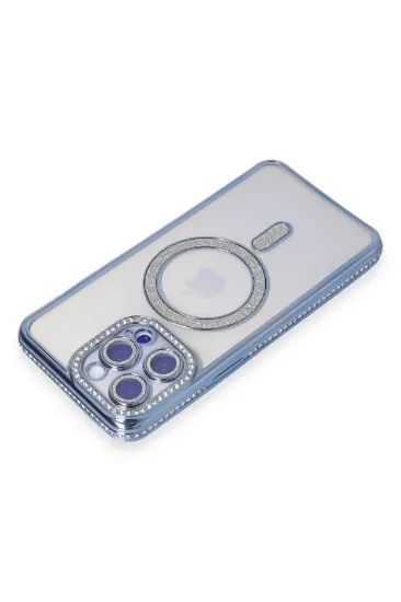 Newface iPhone 14 Pro Max Kılıf Joke Simli Magneticsafe Kılıf - Mavi resmi