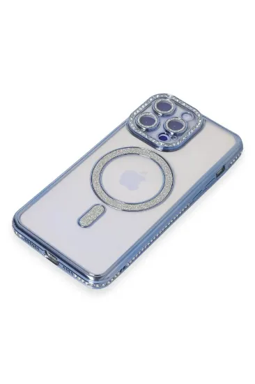 Newface iPhone 14 Pro Max Kılıf Joke Simli Magneticsafe Kılıf - Mavi resmi