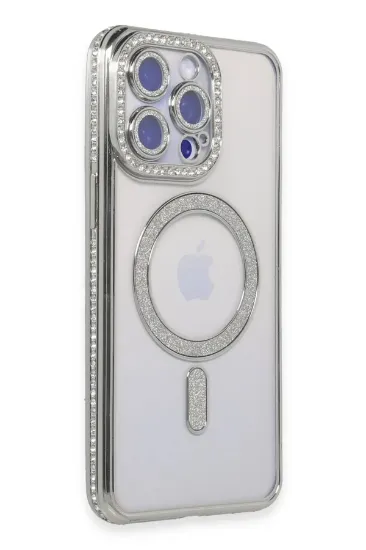 Newface iPhone 14 Pro Max Kılıf Joke Simli Magneticsafe Kılıf - Gümüş resmi