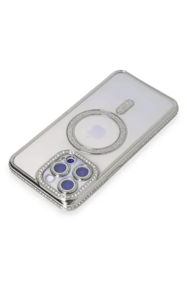 Newface iPhone 14 Pro Max Kılıf Joke Simli Magneticsafe Kılıf - Gümüş resmi