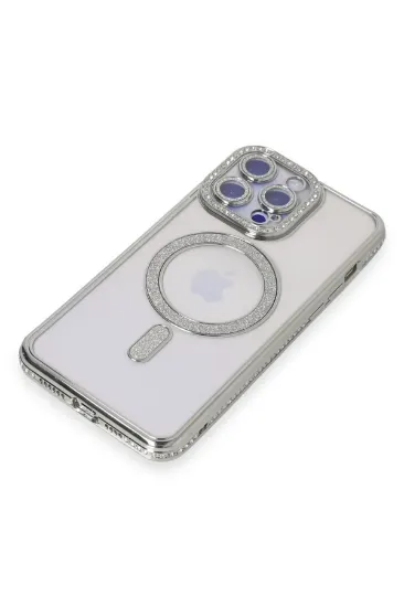 Newface iPhone 14 Pro Max Kılıf Joke Simli Magneticsafe Kılıf - Gümüş resmi