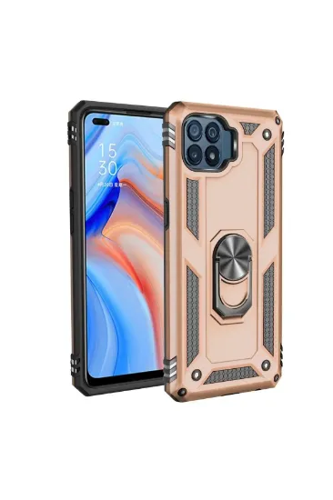 Newface Oppo Reno 4 Lite Kılıf Sofya Yüzüklü Silikon Kapak - Gold resmi