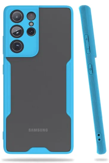 Newface Samsung Galaxy S21 Ultra Kılıf Platin Silikon - Mavi resmi