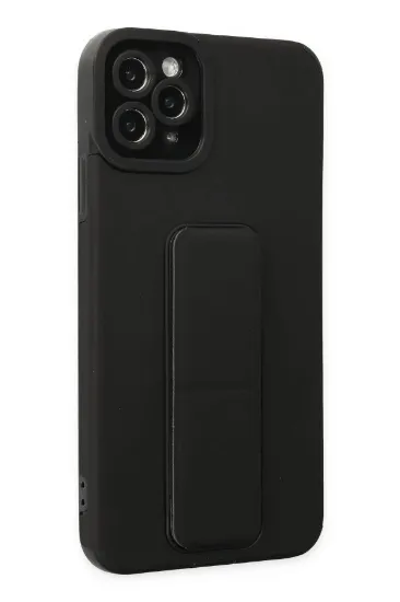 Newface iPhone 11 Pro Max Kılıf Mega Standlı Silikon - Siyah resmi
