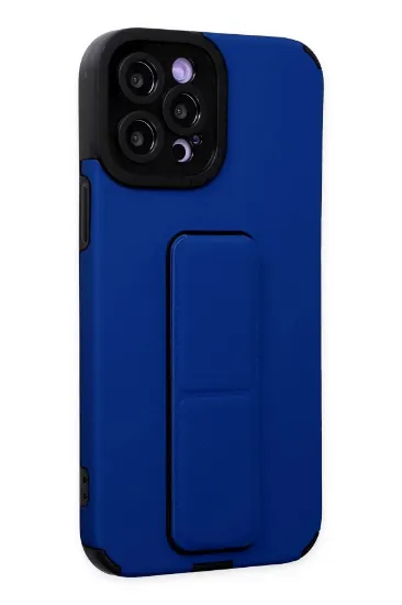 Newface iPhone 12 Pro Max Kılıf Mega Standlı Silikon - Mavi resmi