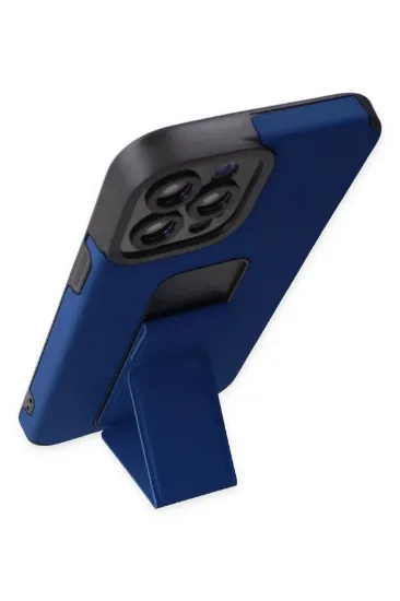 Newface iPhone 12 Pro Max Kılıf Mega Standlı Silikon - Mavi resmi