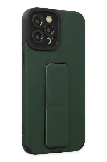 Newface iPhone 12 Pro Max Kılıf Mega Standlı Silikon - Yeşil resmi