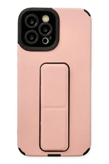 Newface iPhone 12 Pro Max Kılıf Mega Standlı Silikon - Pudra resmi
