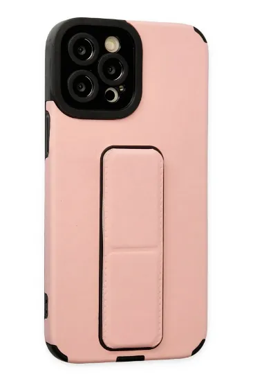 Newface iPhone 12 Pro Max Kılıf Mega Standlı Silikon - Pudra resmi