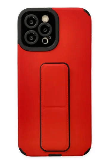 Newface iPhone 12 Pro Max Kılıf Mega Standlı Silikon - Kırmızı resmi