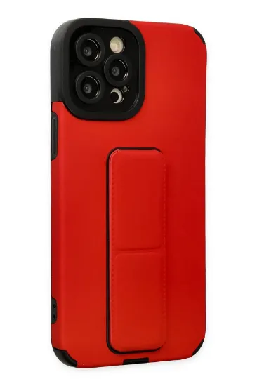 Newface iPhone 12 Pro Max Kılıf Mega Standlı Silikon - Kırmızı resmi