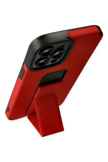 Newface iPhone 12 Pro Max Kılıf Mega Standlı Silikon - Kırmızı resmi