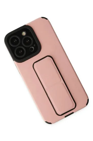 Newface iPhone 13 Pro Kılıf Mega Standlı Silikon - Pudra resmi