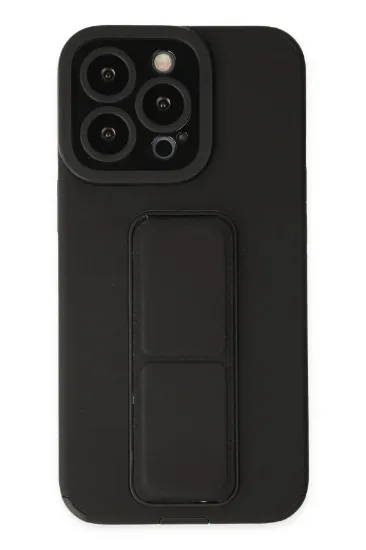 Newface iPhone 13 Pro Max Kılıf Mega Standlı Silikon - Siyah resmi