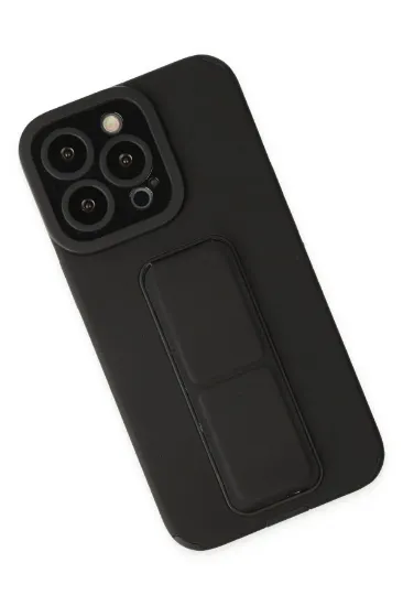 Newface iPhone 13 Pro Max Kılıf Mega Standlı Silikon - Siyah resmi