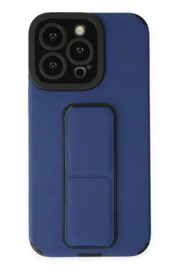 Newface iPhone 13 Pro Max Kılıf Mega Standlı Silikon - Mavi resmi