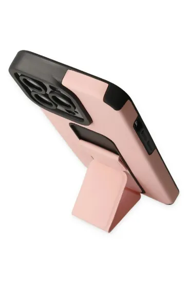Newface iPhone 13 Pro Max Kılıf Mega Standlı Silikon - Pudra resmi