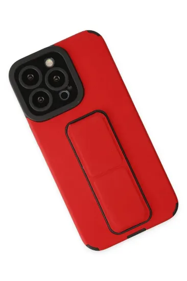 Newface iPhone 13 Pro Max Kılıf Mega Standlı Silikon - Kırmızı resmi
