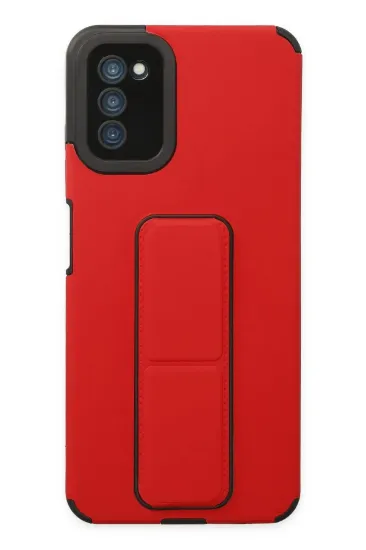 Newface Samsung Galaxy A03S Kılıf Mega Standlı Silikon - Kırmızı resmi