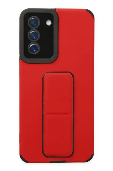 Newface Samsung Galaxy S21 FE Kılıf Mega Standlı Silikon - Kırmızı resmi
